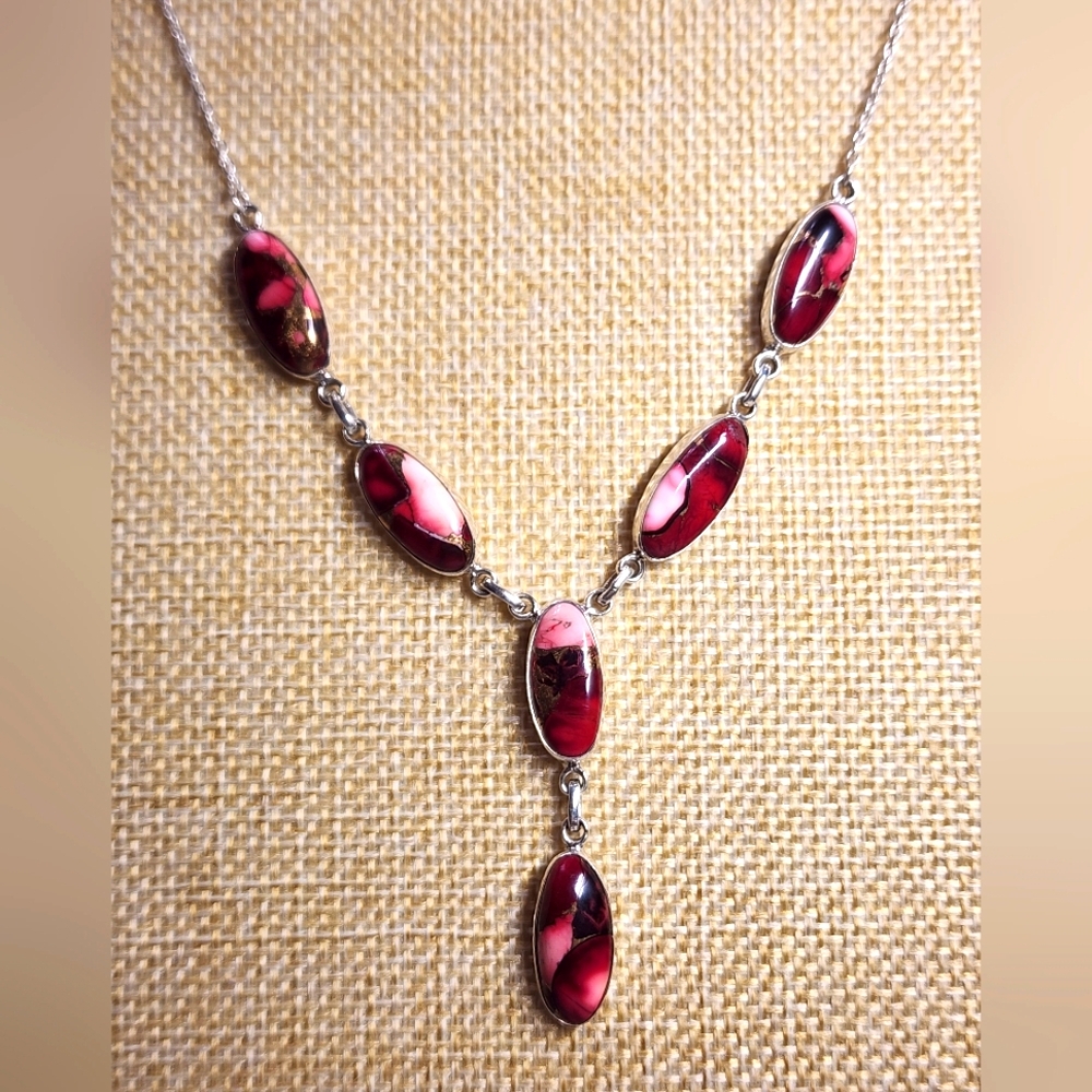 Ruby Dahlia Turquoise and Sterling Lariat Necklace